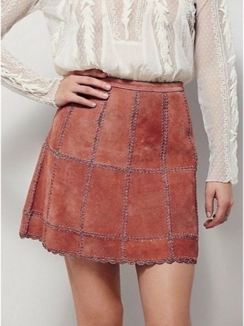 Free People Suede Patchwork High Waist Mini Skirt | Western Boho Coastal 70s 10 - Picture 1 of 16